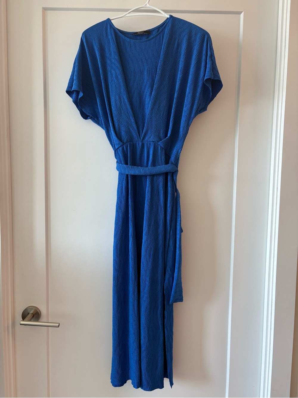 Bershka Vibrant Blue Textured Crewneck Dress